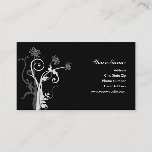 White and Gray Mum Silhouette Business Card Template