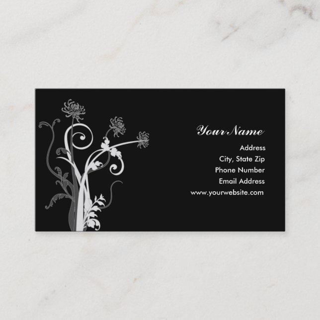 White and Gray Mum Silhouette Business Card (Front)