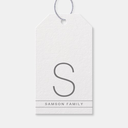 White and Gray Personalized Monogram Family Name Gift Tags