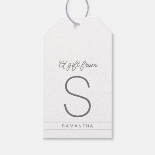 White and Gray Personalized Monogram Initial Name Gift Tags