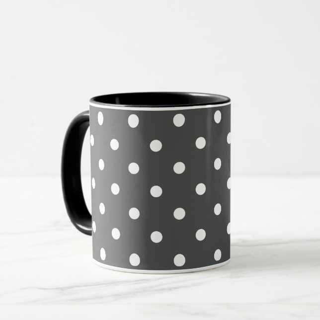 White and gray polka dot pattern retro mug (Front Left)