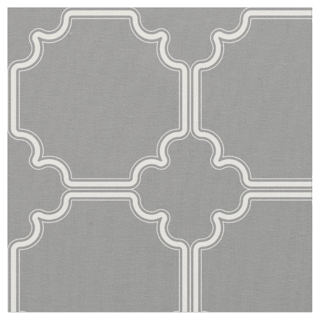 White And Gray Quatrefoil Geometric Pattern Fabric (Close Up)
