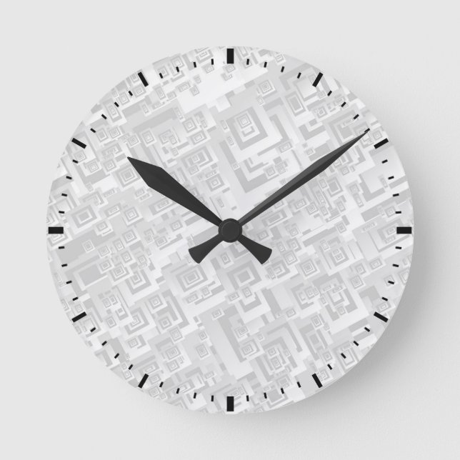 White and Gray Retro Square Pattern on Wall Clock (Front)