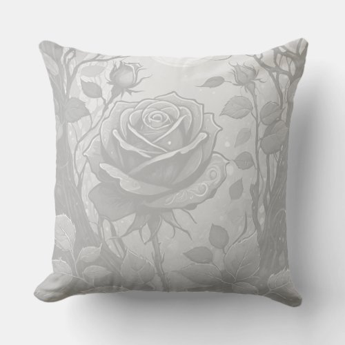 White And Gray Roses 2 Throw Pillow