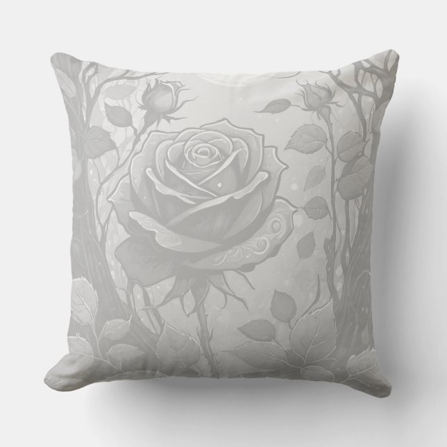 White And Gray Roses 2 Throw Pillow (Front)