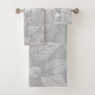 White And Gray Roses 3 Bath Towel Set