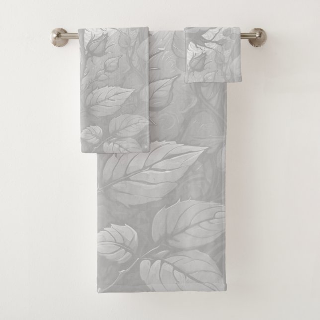 White And Gray Roses 3 Bath Towel Set (Insitu)