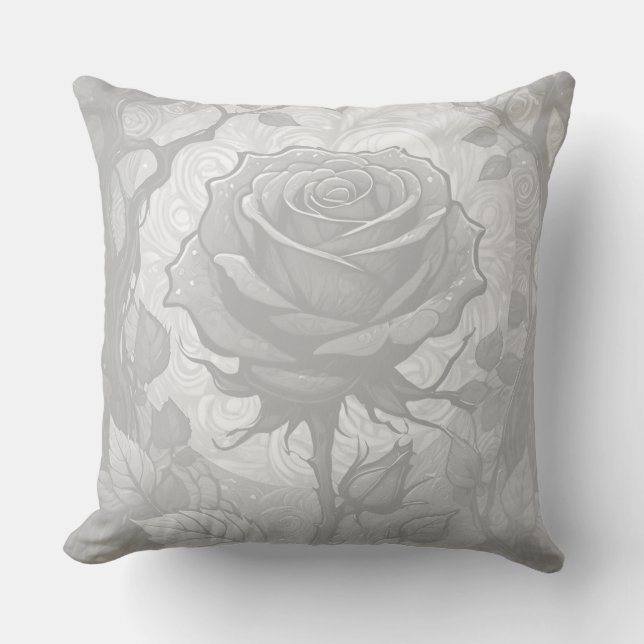 White And Gray Roses 3 Throw Pillow (Front)