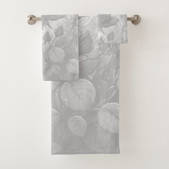 White And Gray Roses Bath Towel Set (Insitu)