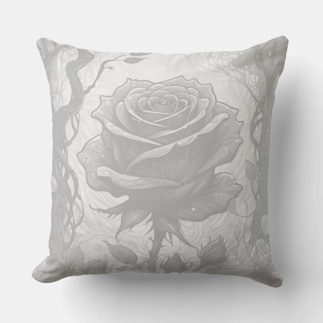 White And Gray Roses Throw Pillow (Front)