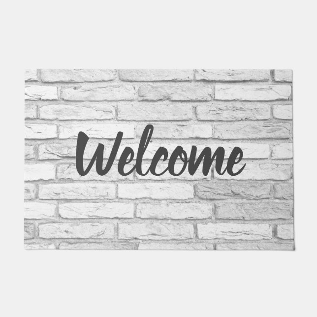 White and Gray Rustic Country Brick Welcome Doormat (Front)