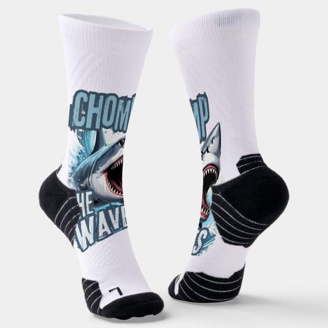White and Gray Shark Teeth Abstract Graffiti Desig Socks (Angled)