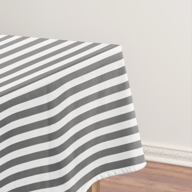 White and Gray Stripe Tablecloth (In Situ)