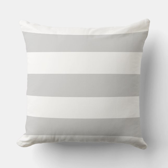 White and Gray Striped Throw Pillow (Front)