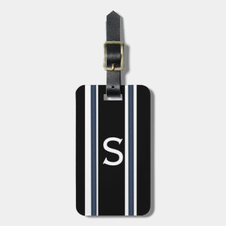 white and gray stripes in black with monogram luggage tag