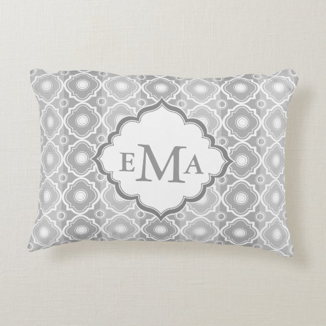 White And Gray Stripes White Quatrefoil Decorative Pillow (Back)