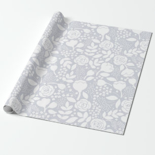 White and gray stylized roses & flowers pattern wrapping paper