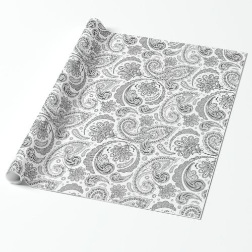 White And Gray Vintage Paisley Lace Damasks Wrapping Paper