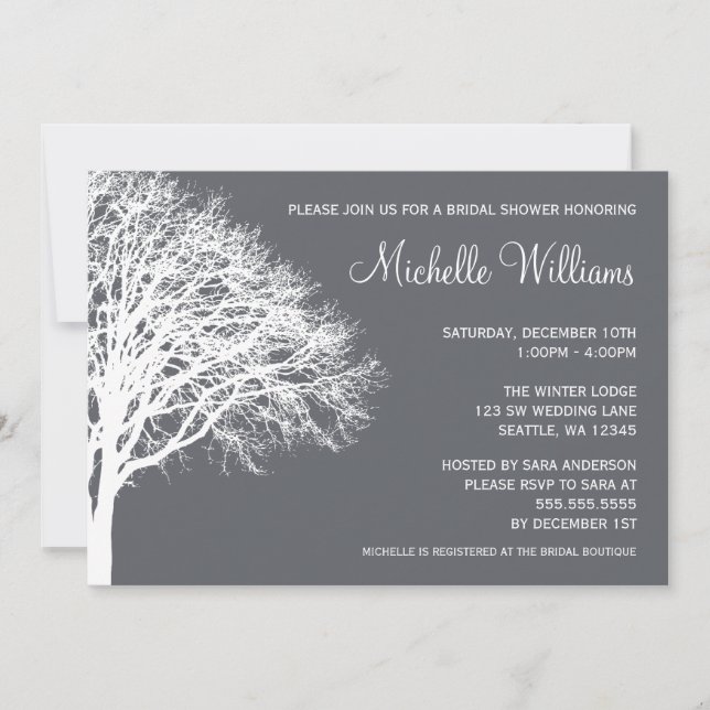 White and Gray Winter Oak Bridal Shower Invitation (Front)
