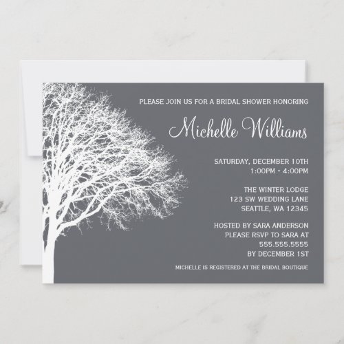 White and Gray Winter Oak Bridal Shower Personalized Announcement