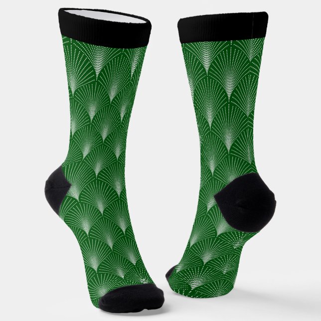 White and green Art Deco pattern 3 Socks (Angled)