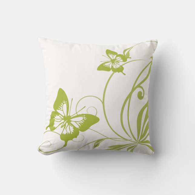 White and Green Butterfly Wedding Throw Pillow (Front)