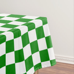 White and green checkered check cotton dining tablecloth