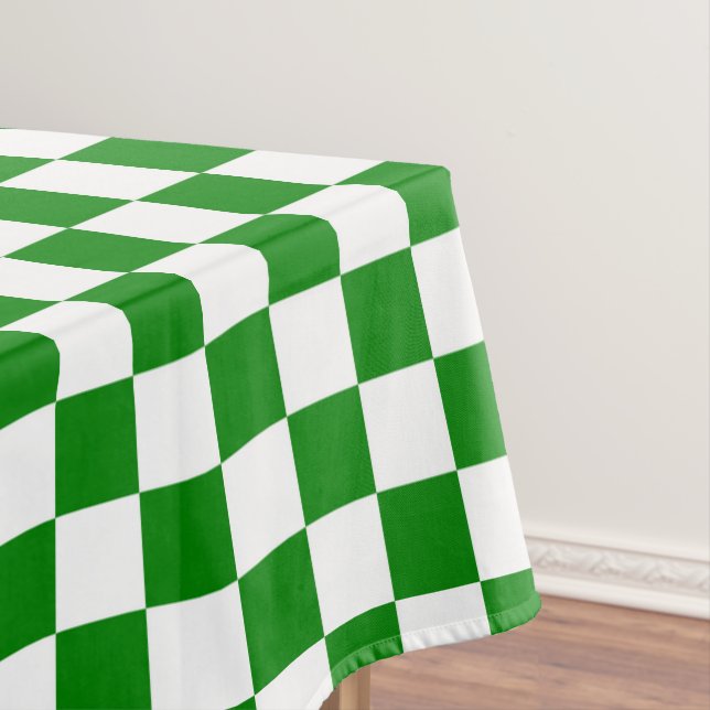 White and green checkered check cotton dining tablecloth (In Situ)