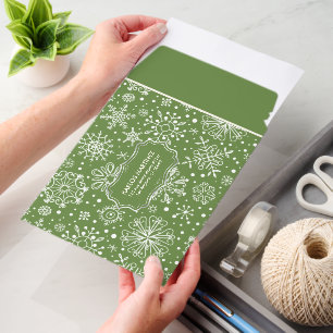 White and Green Christmas Snowflakes Pattern Envelope Mailers