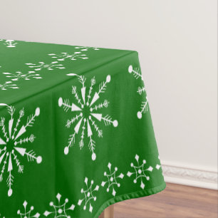 White and green Christmas snowflakes pattern Tablecloth