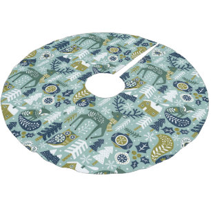 White and green Christmas Symbols Pattern Brushed Polyester Tree Skirt