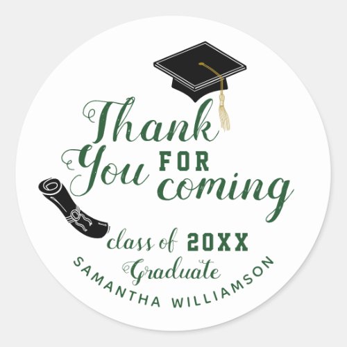White and Green Class of 2023 Graduate Thank You Classic Round Sticker