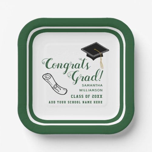White and Green Class of 2024 Congrats Grad Paper Plates