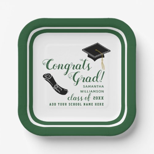 White and Green Class of 2024 Graduation Paper Plates
