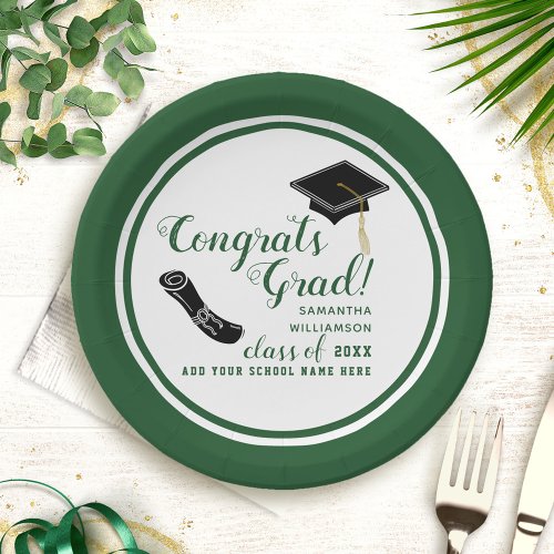 White and Green Class of 2024 Graduation Paper Plates