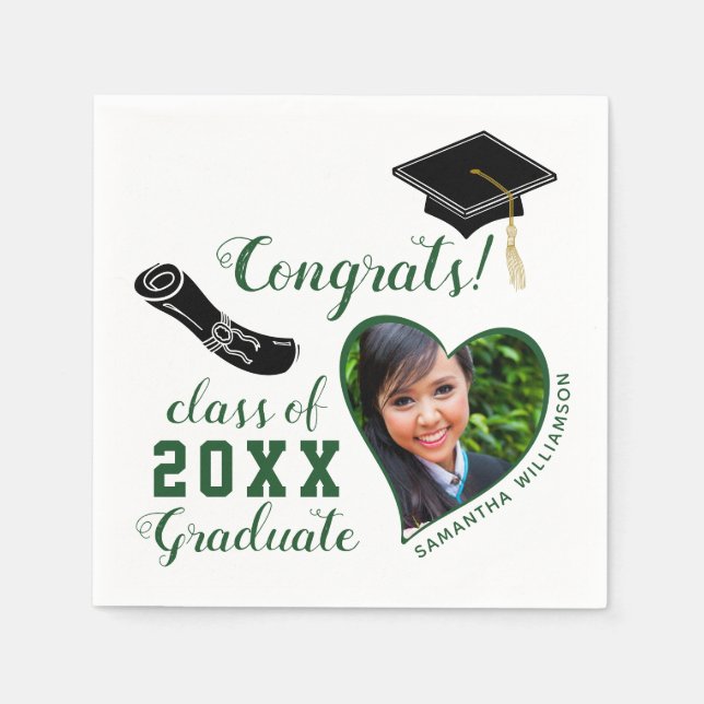 White and Green Class of 2025 Congrats Graduation Napkins (Front)