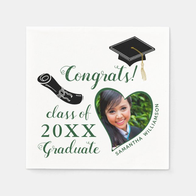 White and Green Class of 2025 Graduate Graduation Napkins (Front)