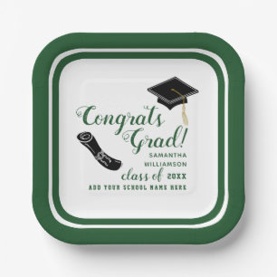 White and Green Class of 2025 Graduation Paper Plates