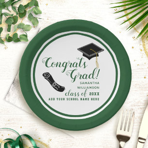 White and Green Class of 2026 Graduation Paper Plates