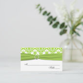 White and Green Damask Placecards (Standing Front)