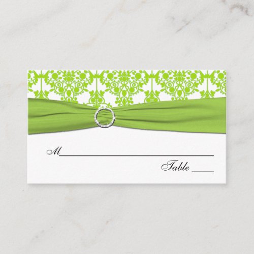 White and Green Damask Placecards Business Card