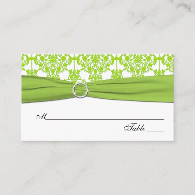 White and Green Damask Placecards (Front)
