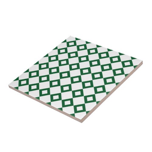 White and Green Diamond Pattern Ceramic Tile