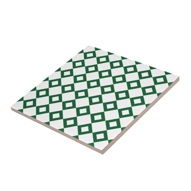 White and Green Diamond Pattern Ceramic Tile (Side)