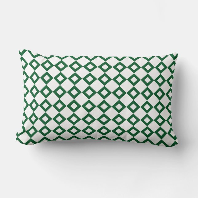 White and Green Diamond Pattern Lumbar Pillow (Front)