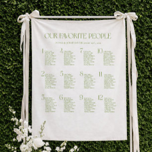 White and Green Fabric Wedding Seating Chart Tapestry