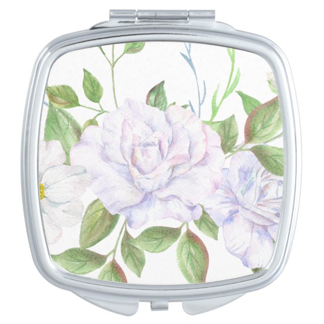 White and green floral compact mirror (Front)