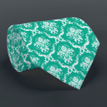 White and Green Floral Damask Pattern Neck Tie<br><div class="desc">This tie is an ideal complement for the festive season,  showcasing a classic white floral design against a custom background in Christmas green.</div>