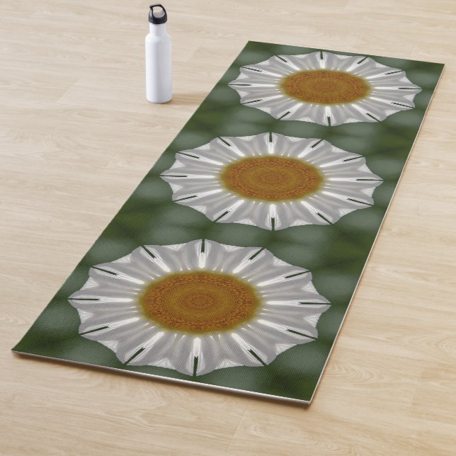 White  and green floral  pattern yoga mat (In Situ)