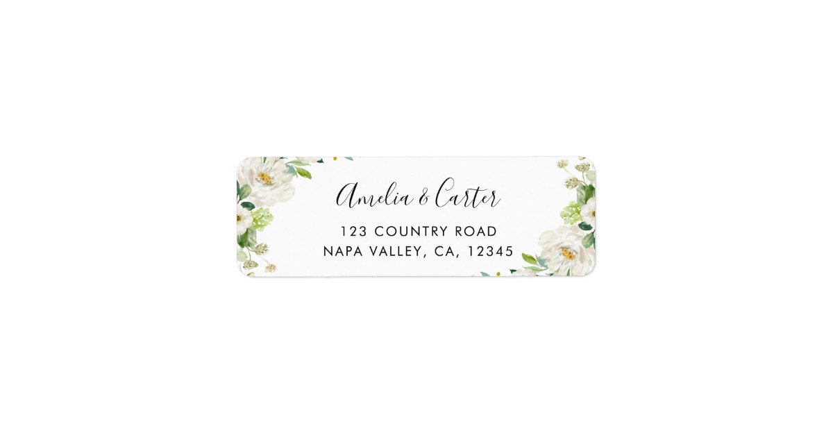 White and Green Floral Return Address Label | Zazzle